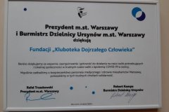 Podziękowanie od Prezydenta m.st. Warszawy i Burmistrza Ursynowa za zaangażowanie w czasie epidemii Covid -19